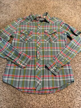 Salt Valley Western Green Plaid Snap Front Shirt- M